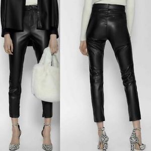 NWOT Zara High Rise Faux Leather Ankle Zip Pants - Sz Large